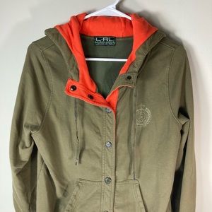LRL Ralph Lauren Active Wear olive and Orange Hoodie with Snap Closure